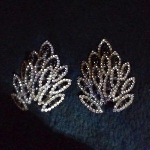 Rare Vintage Antique Sparkle Juliana? Rhinestone Peacock Tail Deco Clip Earrings